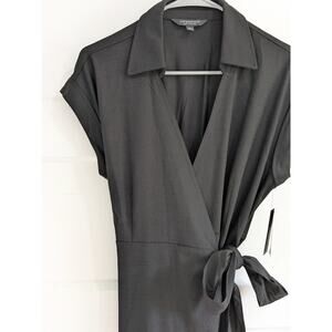 NWT Liverpool Los Angeles Black Collared Wrap Dress Midi S Stretch Pockets